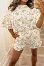 Load image into Gallery viewer, Sky Blue Floral Print Short Sleeve Elastic Waist Pocket Two Piece Set