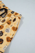 Load image into Gallery viewer, Orange Long Sleeve Ruffle Pumpkin Face Print Two Piece Lounge Set