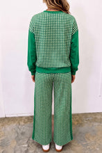 Load image into Gallery viewer, Red Color Block Plaid Patchwork Long Sleeve Pullover Wide Leg Pant Set