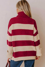 Load image into Gallery viewer, Red Stripe Ribbed Trim High Neck Relaxed Pullover Sweater