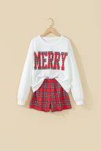 Load image into Gallery viewer, Red Plaid MERRY Holiday Long Sleeve Top and Shorts Set