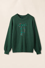 Load image into Gallery viewer, Blackish Green Plaid Bow Detail Drop Shoulder Christmas Sweater