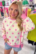 Load image into Gallery viewer, White Polka Dot Contrast Patchwork Round Neck Baggy Sweatshirt
