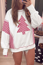 Load image into Gallery viewer, White Striped Contrast Christmas Tree Patchwork Puff Sleeve Top