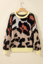 Load image into Gallery viewer, Khaki Leopard Print Drop Shoulder Long Sleeve Round Neck Sweater