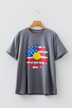 Load image into Gallery viewer, Gray Flag Pattern Sunflower Graphic Crew Neck Tee