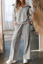 Load image into Gallery viewer, Light Grey Solid Zip Sailor Collar Pullover Athleisure Sweatpants 2pcs Set