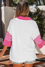 Load image into Gallery viewer, White Sequin Bow Pattern Striped Color Block Collar Half Sleeve Shift Top