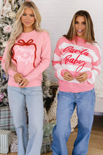 Load image into Gallery viewer, Gossamer Pink Drop Shoulder Round Neck Towel Embroidery Slogan Pullover Sweater