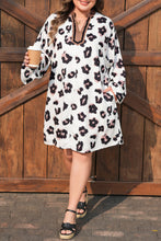 Load image into Gallery viewer, Khaki Leopard Print Contrast V Neck Plus Size Shift Mini Dress