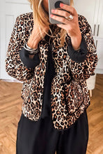 Load image into Gallery viewer, Brown Leopard Print Quilted Button Front Patch Pockets Jacket