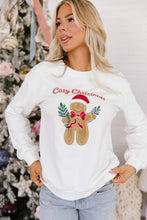 Load image into Gallery viewer, White Embroidered Gingerbread Cozy Christmas Long Sleeve Round Neck Pullover Sweatshirt