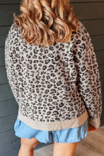 Load image into Gallery viewer, Beige Leopard Print Ribbed Color Block Trim Pullover Sweater
