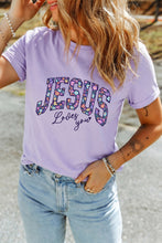 Load image into Gallery viewer, Orchid Petal Christian Floral Letter Graphic Round Neck T Shirt
