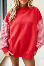 Load image into Gallery viewer, Pink Plaid Sleeve Colorblock Loose Tunic Sweatshirt