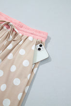 Load image into Gallery viewer, Khaki Polka Dot Contrast Trim Long Sleeve Top Drawstring Shift Pants Set
