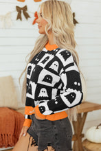 Load image into Gallery viewer, Black High Neck Drop Shoulder Geometric Print Sweater