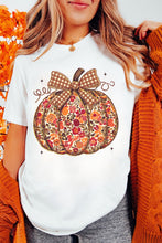 Load image into Gallery viewer, White Floral Pumpkin Print Round Neck Short Sleeve T-Shirt