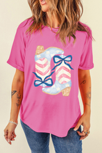 Load image into Gallery viewer, Sachet Pink Flag Pattern Boots Bow Accent Casual Graphic Tee