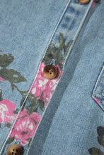 Load image into Gallery viewer, Sky Blue Floral Print Raw Seam Ruffle Hem Denim Jacket