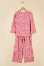 Load image into Gallery viewer, Pink Leopard Print Varsity Striped Detail 3/4 Sleeve Top Shift Pant Set