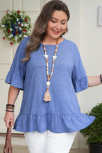 Load image into Gallery viewer, Light Blue Ruffled Short Sleeve Plus Size Casual Blouse