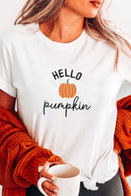 Load image into Gallery viewer, White Embroidered Pumpkin Slogan Short Sleeve T-Shirt
