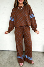 Load image into Gallery viewer, Brown Polka Dot Print Colorblock Stripes Detail Relaxed 2pcs Pant Set