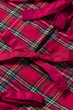 Load image into Gallery viewer, Red Plaid Tie Neck Ruffle Cuffs Long Sleeve Shift Blouse