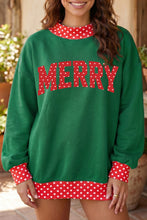 Load image into Gallery viewer, Dark Green Merry Christmas Slogan Polka Dot Contrast Trim Tunic Sweatshirt