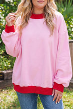 Load image into Gallery viewer, Pink Color Block Contrast Trim Plus Size Sweatshirt
