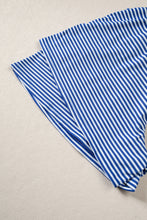 Load image into Gallery viewer, Blue Stripe Oversized Long Sleeve Top Drawstring Loose Shorts 2pcs Set