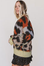 Load image into Gallery viewer, Khaki Leopard Print Drop Shoulder Long Sleeve Round Neck Sweater