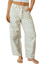 Load image into Gallery viewer, Beige Grommet Knot Waist Floral Barrel Leg Jeans