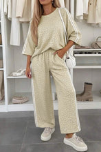 Load image into Gallery viewer, Pink Leopard Print Varsity Striped Detail 3/4 Sleeve Top Shift Pant Set