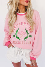 Load image into Gallery viewer, Pink Embroidered Tennis Club Crew Neck Pullover Sweatshirt