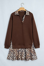 Load image into Gallery viewer, Coffee Leopard Patchwork Collar Long Sleeve Dress