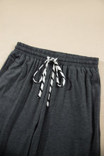 Load image into Gallery viewer, Gray Stripe V Neck Ruffle Contrast Sleeve Top Drawstring Pants 2pcs Set