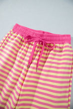 Load image into Gallery viewer, Pink Stripe Colorblock Trim Crew Neck Loose Tee Drawstring Elastic Waist 2pcs Pant Set