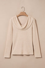 Load image into Gallery viewer, Apricot Solid Color Ribbed Knit Cowl Neck Long Sleeve Top