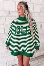 Load image into Gallery viewer, Red Stripe Christmas Slogan Embroidery Patched Mock Neck Oversized Sweatshirt