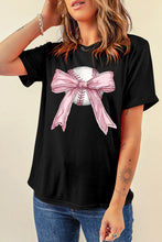 Load image into Gallery viewer, Black Baseball Bow Knot Print Round Neck T Shirt