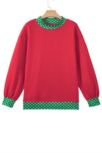 Load image into Gallery viewer, Red Colorblock Polka Dot Contrast Trim Oversized Sweatshirt