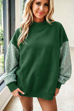 Load image into Gallery viewer, Pink Plaid Sleeve Colorblock Loose Tunic Sweatshirt
