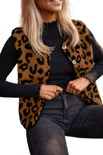 Load image into Gallery viewer, Chestnut Leopard Print Sherpa Vest Coat