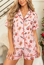 Load image into Gallery viewer, Pink Abstract Christmas Print Short Sleeve Two Piece Lounge Set