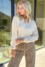 Load image into Gallery viewer, Beige Solid Color Cable Detail Knit Loose Round Neck Sweater