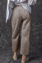 Load image into Gallery viewer, Khaki Leopard Printed Drawstring Elastic Waistband Pocketed Barrel Jeans