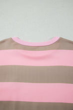 Load image into Gallery viewer, Pink Stripe Striped Colorblock Patch Pocket Split Hem Oversized Long Sleeve Sweatshirt