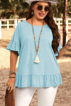 Load image into Gallery viewer, Light Blue Ruffled Short Sleeve Plus Size Casual Blouse